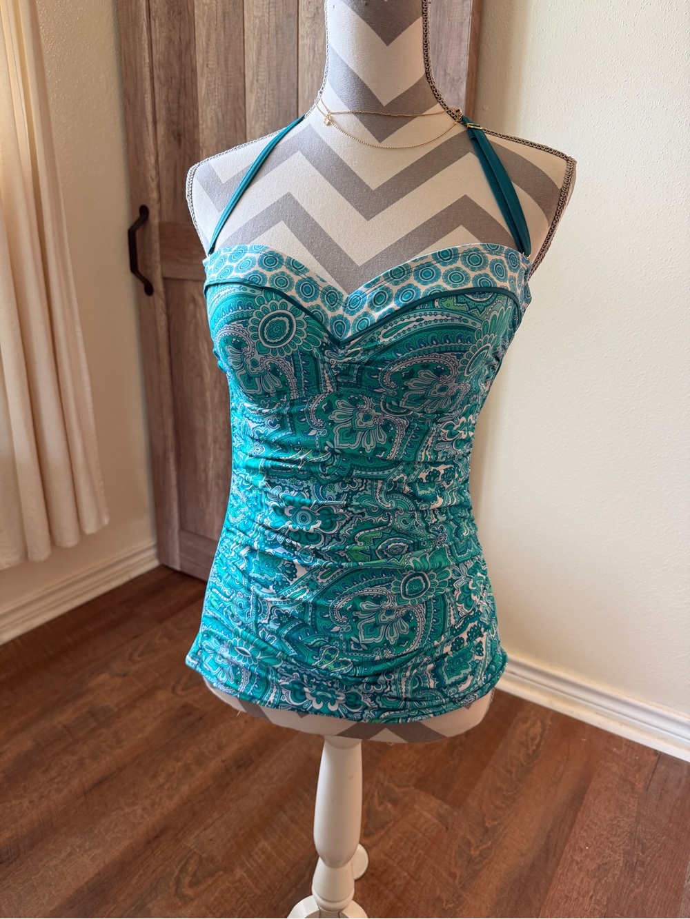 Bleu Rod Beattie Tankini Swimsuit Set Teal Aqua Suppotive Molded Cups Ruched